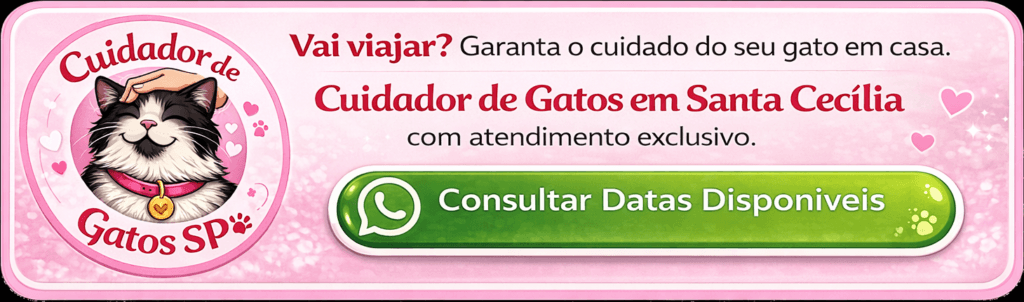 Banner com botão de agendamento para serviço de cuidador de gatos na Santa Cecília