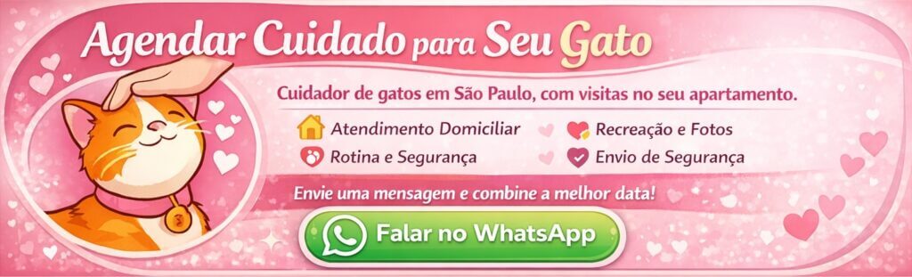 Cat sitter realizando recreação e enriquecimento ambiental com gatos durante visita domiciliar em São Paulo