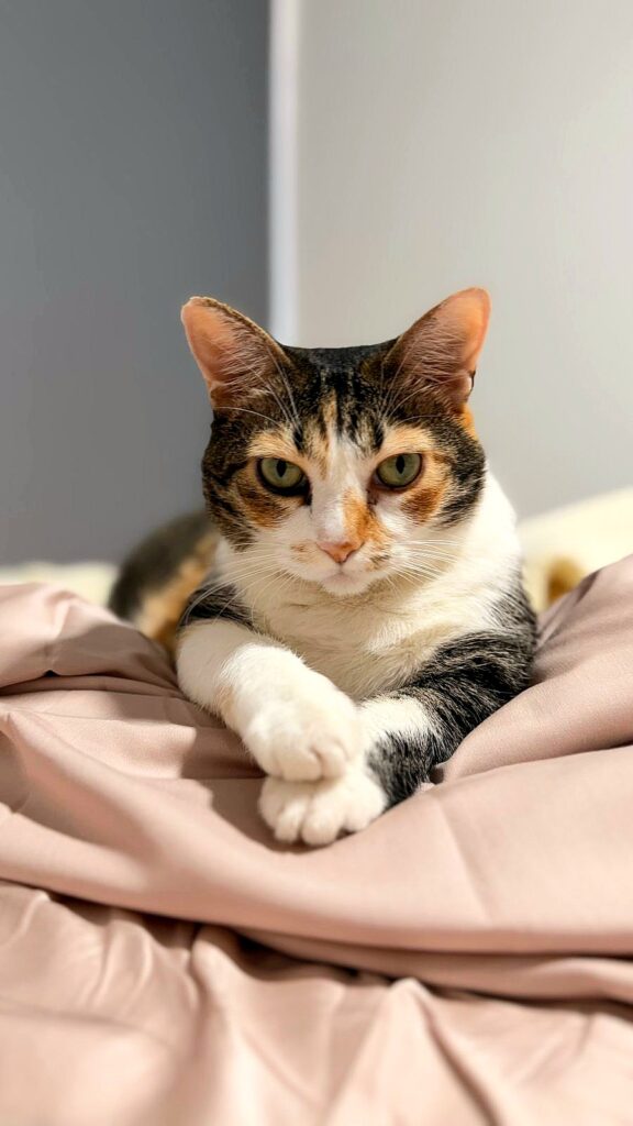 Gata descansando em apartamento durante atendimento de cat sitter em Santa Cecília