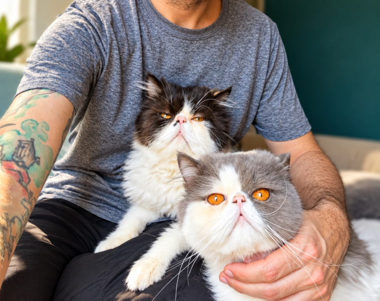 Cat sitter com dois gatos Persas em São Paulo